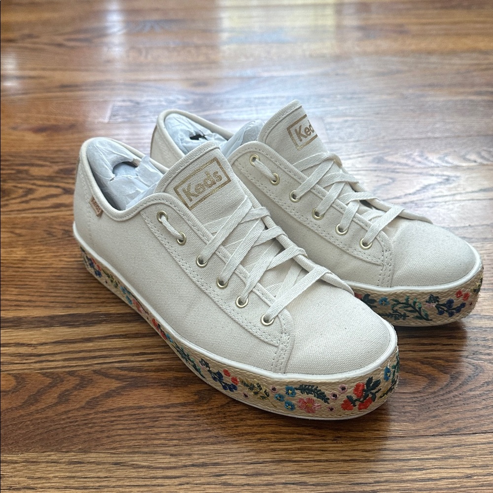Keds x Rifle Paper Co. TripleKick Natural Platform Embroidered Sneakers 7.5 - Picture 3 of 8